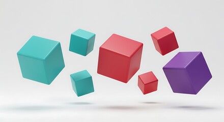 Obraz premium Floating Colorful Cubes: Abstract 3D Render of Teal, Red, and Purple Geometric Shapes.