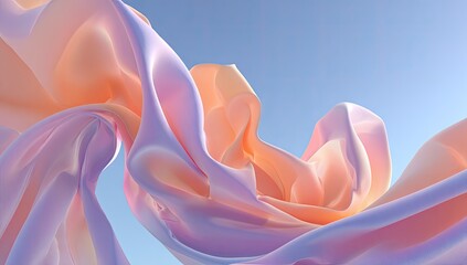 Flowing pastel silk against a light blue sky