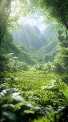 Walking Path Through Lush Green Forest Towards Distant Mountains