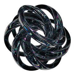 Abstract 3D Rendered Loop Design with Glossy Black Surface and Transparent Background