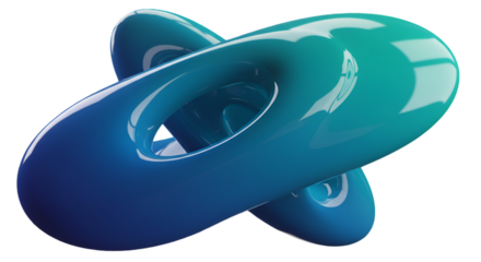 Abstract 3D Torus Shape with Gradient Blue Colors on Transparent Background