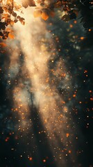 Sun Rays Streaming Through Forest Canopy with Light Dust Particles