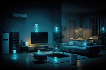 Smart home interior at night