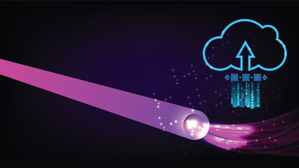 Futuristic Data Transfer to Cloud with Neon Light Beam
