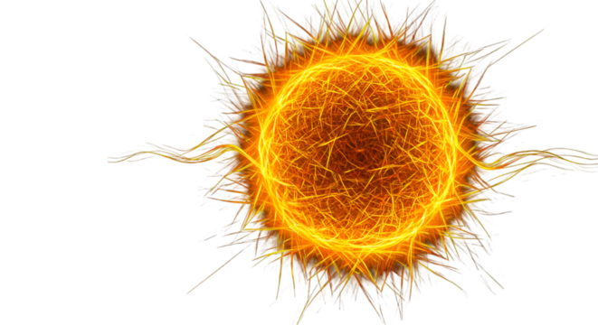 Abstract Illustration Of A Glowing Orange Sun On Transparent Background