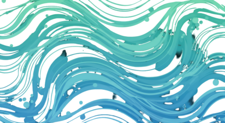 Abstract Digital Art with Blue Green Waves on a Transparent Background