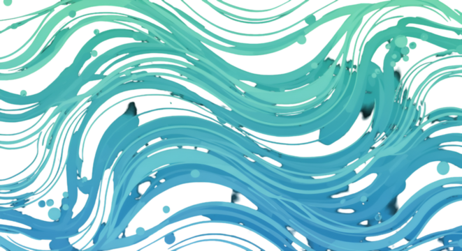 Abstract Digital Art with Blue Green Waves on a Transparent Background