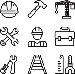 Obraz premium Editable Stroke Construction Icon Pack 30 Thin Line Vector Symbols for Building and Repair