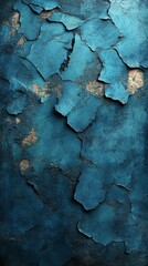 Peeling Blue Paint Texture with Gold Accents Grunge Wall Detail