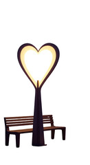 Abstract Illustration Of A Glowing Heart-Shaped Lamp Beside A Bench At Night