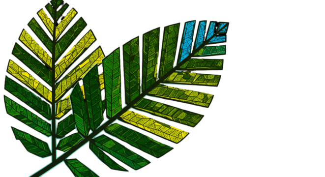 Abstract Illustration Of Green Leaves With Yellow and Blue Details Over Black Background