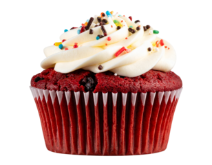  “Tilted Red Velvet Cupcake with Bite Taken Out, Exposing Moist Texture, PNG”