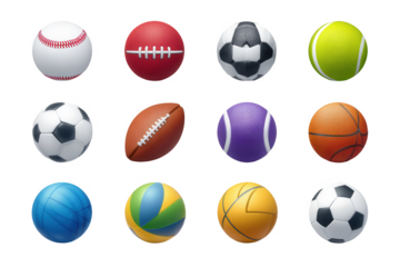 3D vector icon set of sports ball collection, on a white background, png, transparent