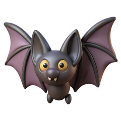 3D Cartoon Bat with Large Wings Against Black Background - Spooky Halloween, Nocturnal Animal, Gothic Wildlife Concept