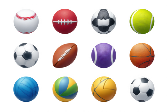 3D vector icon set of sports ball collection, on a white background, png, transparent