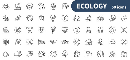 Ecology and Green Initiatives - 50 vector editable stroke icons.