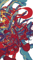 Fototapeta premium Abstract Illustration With Dynamic Paint Splatters In Red Blue And Yellow Colors