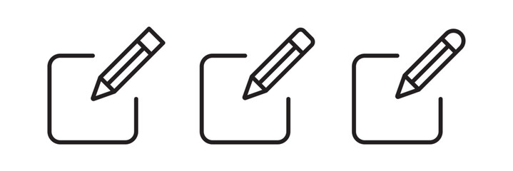 Edit icon set. edit document icon. edit text icon.  Notepad edit document with pencil icon. Pencil sign up icon. eps 10 