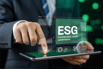 ESG Investing Sustainable Business Practices on Tablet
