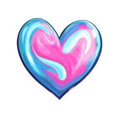 Cartoon vector illustration of an iridescent heart in shades of pink and blue, png, transparent