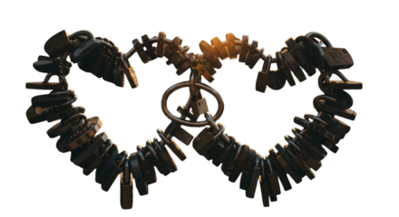 Abstract Heart Of Keys Illustration With Black Background and Golden Tone