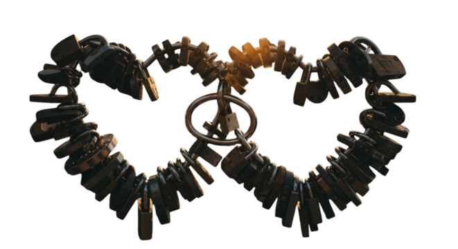 Abstract Heart Of Keys Illustration With Black Background and Golden Tone - Powered by Adobe