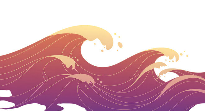 Abstract Illustration Of Pixel Waves With Purple And Yellow Colors Against Black Background