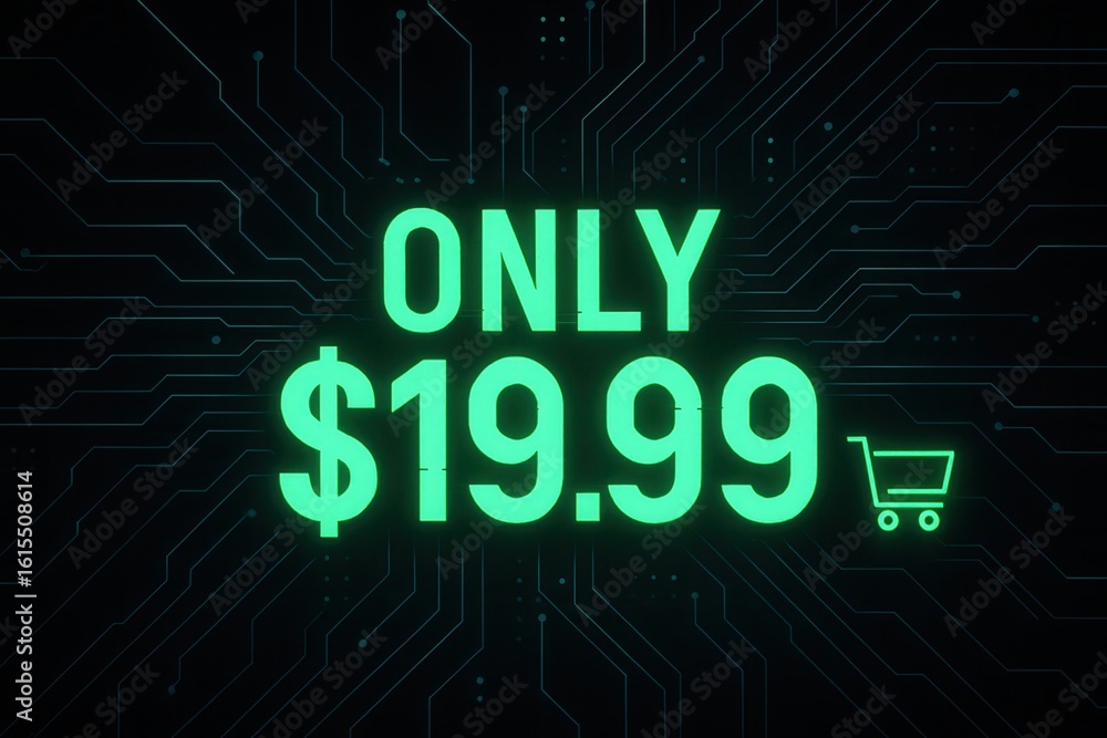 Poster neon green digital price display of 