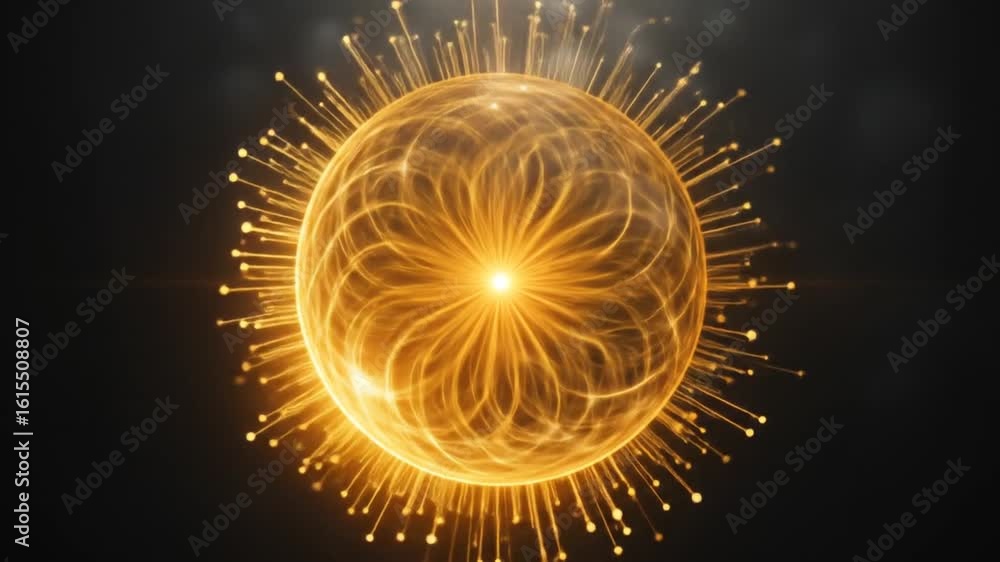 Poster abstract glowing orb energy field with light trails animation background