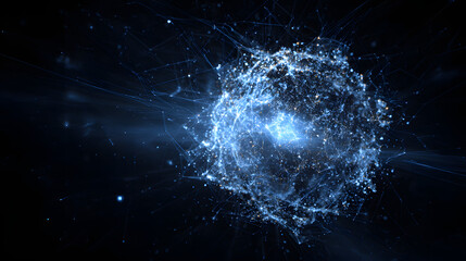 Spherical cluster of abstract lines and glowing particles in a blue sci-fi energy field