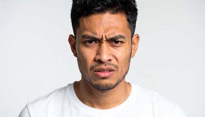 Obraz premium A portrait of a man with a displeased facial expression.