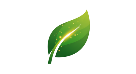 Abstract Green Leaf Illustration On Black Background With Golden Sparkles