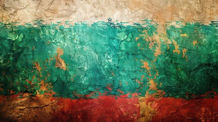 Bulgaria independence day celebration with grunge texture of national flag. Horizontal banner. Copy space. Background in colors of flag of Bulgaria