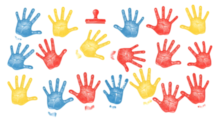 Abstract Illustration Of Colorful Hand Prints On Black Background