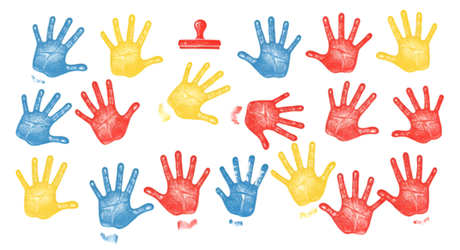 Abstract Illustration Of Colorful Hand Prints On Black Background