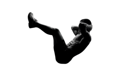 Black and White Silhouette of a Muscular Man Doing Abs Workout Illustration