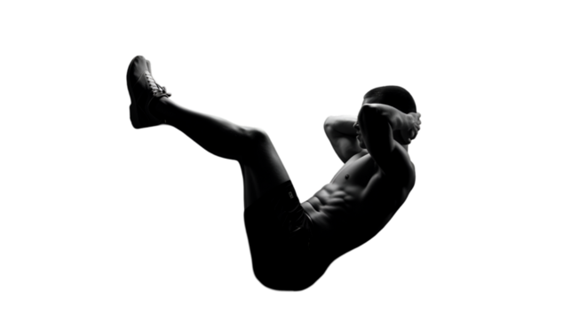 Black and White Silhouette of a Muscular Man Doing Abs Workout Illustration