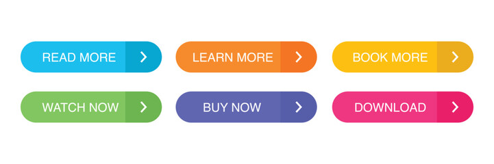 Collection of Forward ui,ux button design. Read more, learn more, book more, watch, buy now, download button symbol