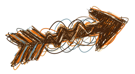 Abstract Hand-Drawn Arrow Illustration Sketch in Brown Orange and Blue Colors
