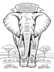 Majestic elephant standing gracefully in the savanna, coloring concept for children