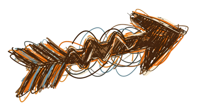 Abstract Hand-Drawn Arrow Illustration Sketch in Brown Orange and Blue Colors