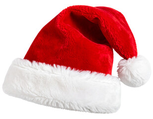  Classic Red Santa Hat with White Fur Trim, isolated on transparent background.