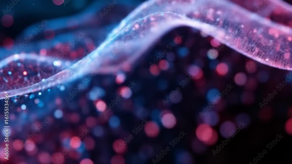 Poster abstract technology waving surface with glowing particles and bokeh lights