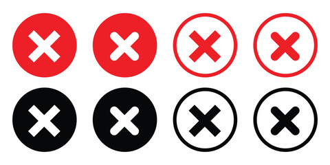 Red cross x mark icon. Collection of cross icon vector 