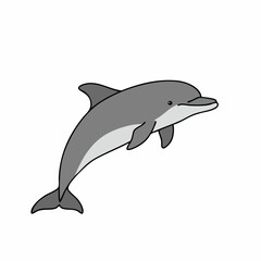Obraz premium Cartoon-style gray dolphin with black outline, swimming upwards