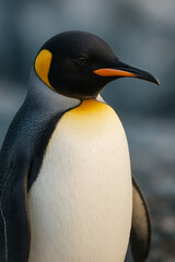 Close-up of a King Penguin standing upright – large flightless seabird from Antarctic regions