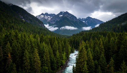 Obraz premium Mountain valley with river and clouds