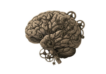 Abstract Steampunk Brain Illustration With Gears Against Black Background