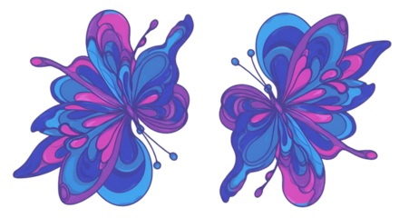 Abstract Illustration Of Two Colorful Butterflies Against Transparent Background