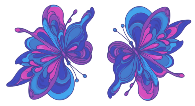 Abstract Illustration Of Two Colorful Butterflies Against Transparent Background